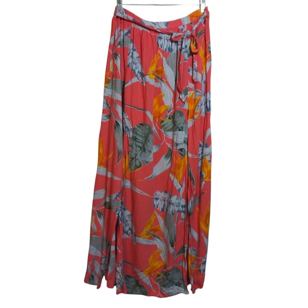 Patrons of Peace Coral Tropical Floral Double Slit Maxi Skirt Size L